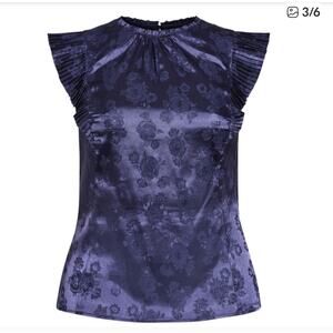 City Chic Ophelia Navy Blue Floral Pleated Sleeve Plus Size Top Blouse 18